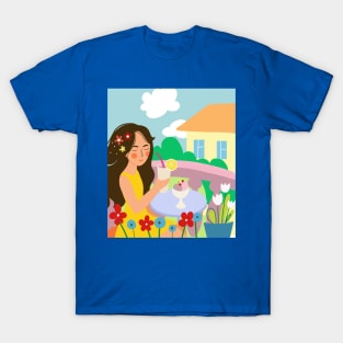 girl on the balcony drinking a cocktail in T-Shirt